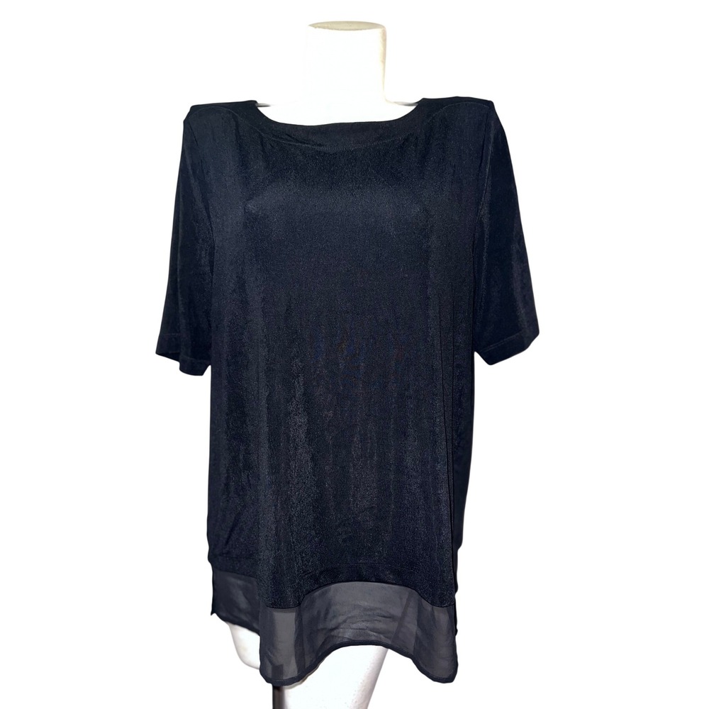 New‎ Chicos Travelers Black Short Sleeve Chiffon Hem Tunic Top Size (3) XL NWT